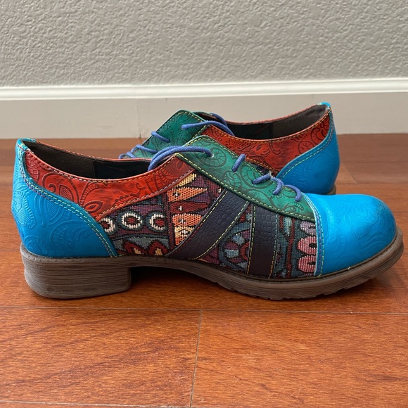 Colorful Patchwork Heeled Boots - Picture 1 of 10